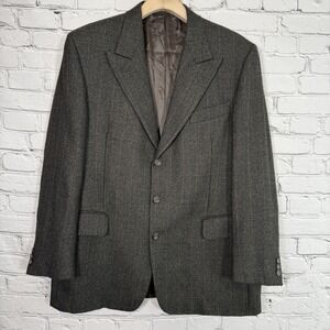 Mickey Spatz Italy 100% Alpaca Sport Coat 44R Charcoal Windowpane Ferla 3 Button